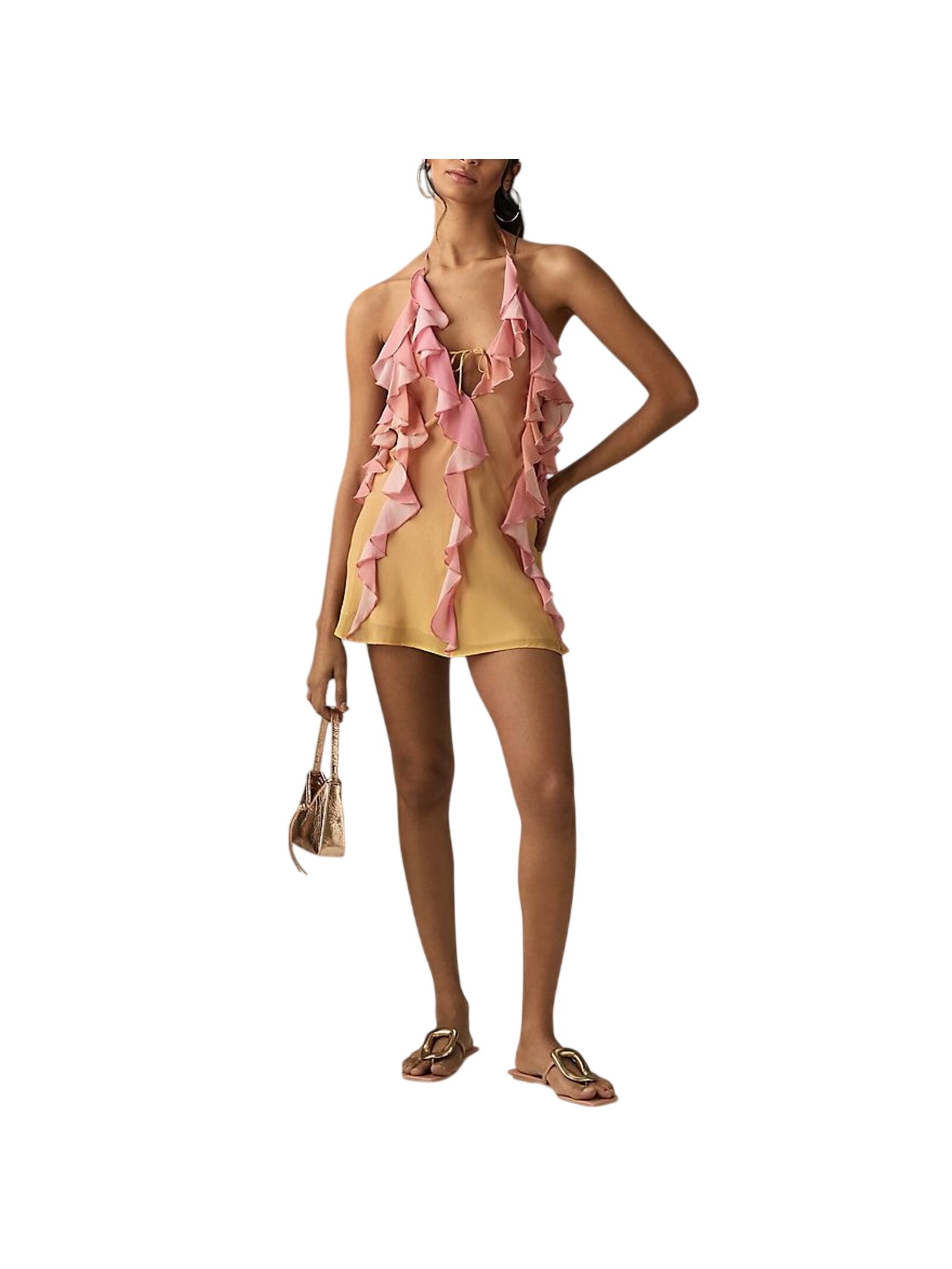 Delfi Collective Ruffled Pink Combo Halter Dress Size M